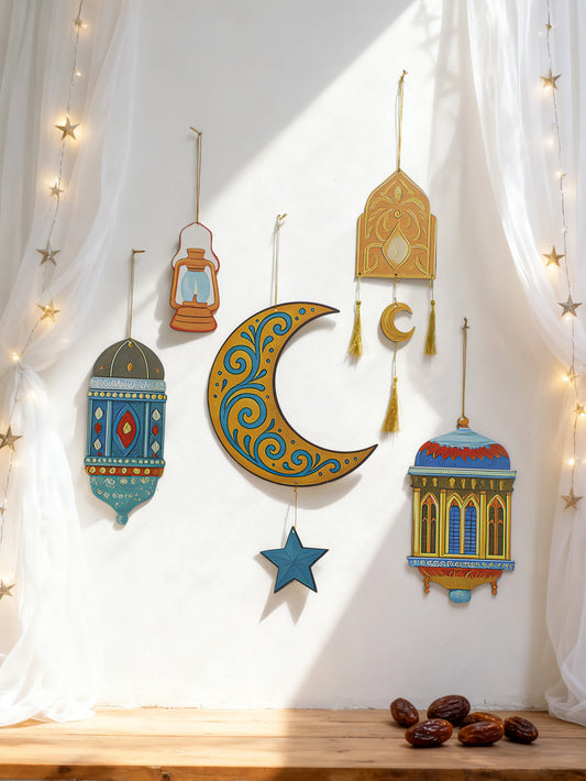 Islamic Ramadan Wall Decor Moon Star Lantern Tassel Ornament for Eid Mubarak Kareem Muslim Festival Home Hanging Decoration Gift