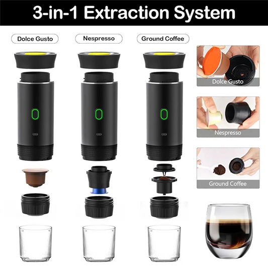 EAS-Wireless Electric Portable Espresso Coffee Machine Portable Coffee Maker 3-In-1 Capsule Powder Travel Coffee Maker Sliver