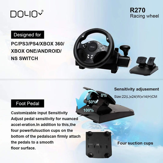 DOYO Racing Game Steering Wheel Vibration Controller Simulation Racing Pedals for Switch/PC /PS4/PS3/XBOX ONE/XBOX 360/ANDROID
